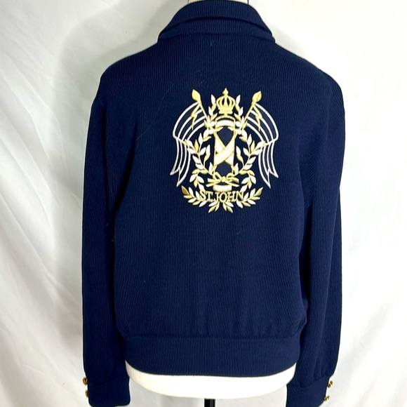 St John Sport by Marie Gray RARE Knit Zip Up Nautical Bomber style Jacket - Picture 2 of 8